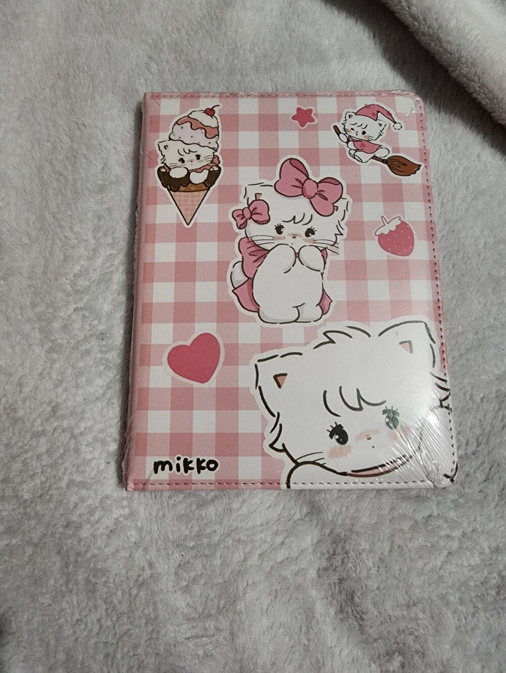 Pink Cute Kitten Checkered Notebook Cover